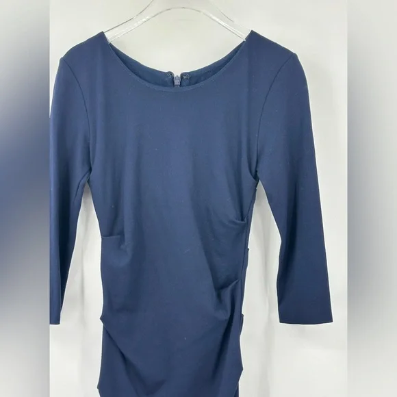 Nicole Miller Artelier Navy Blue Ruched Dress Midi Womens Small 006082 | O134 - Picture 6 of 12